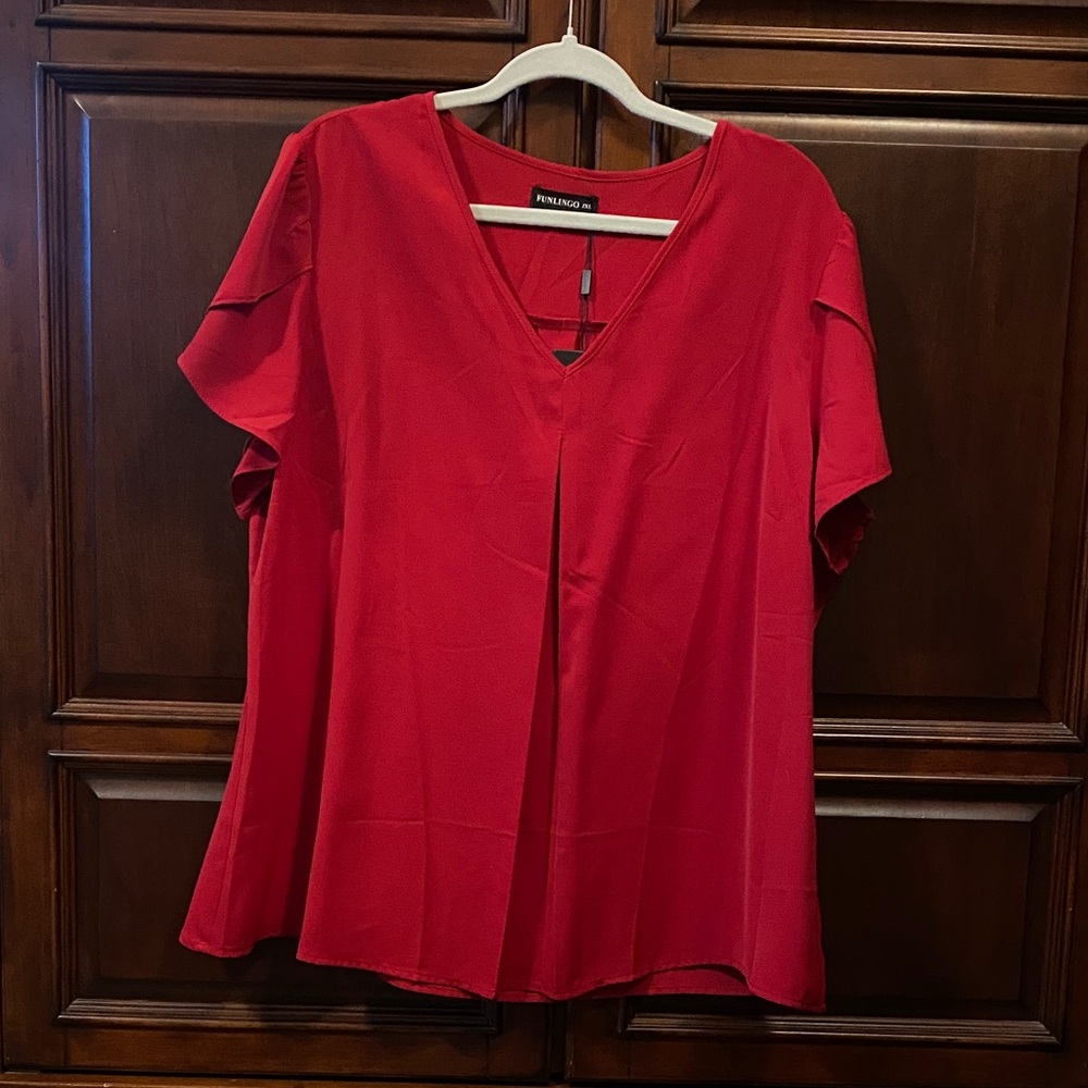 New Directions Red V-Neck Blouse